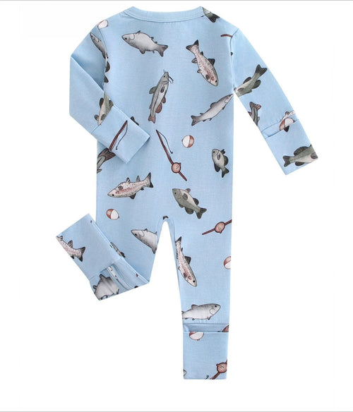 Blue Fish Bamboo Baby Convertible Zippy Romper